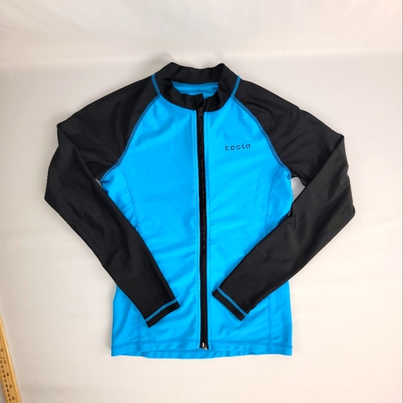 Tesla Rash Guard Mens Medium Zip Front Long Sleeve Top Rashguard Swimsuit UPF 50 - Picture 1 of 8